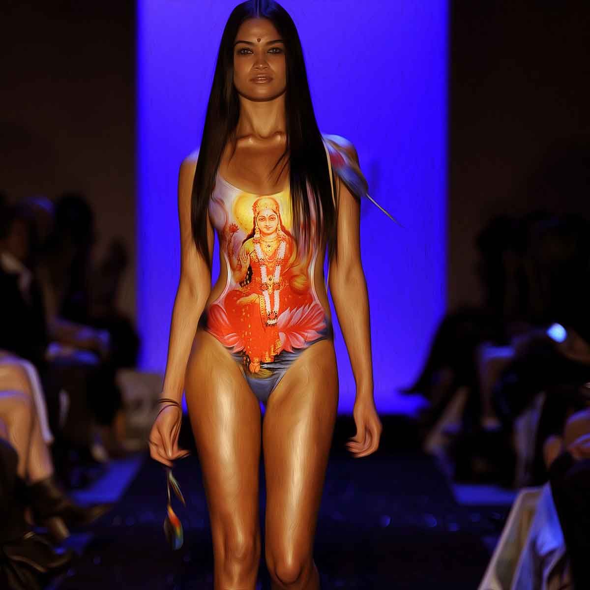 ‘Sahara Ray Swim‘ has courted controversy by printing images of Hindu deities on its new collection of swimwear